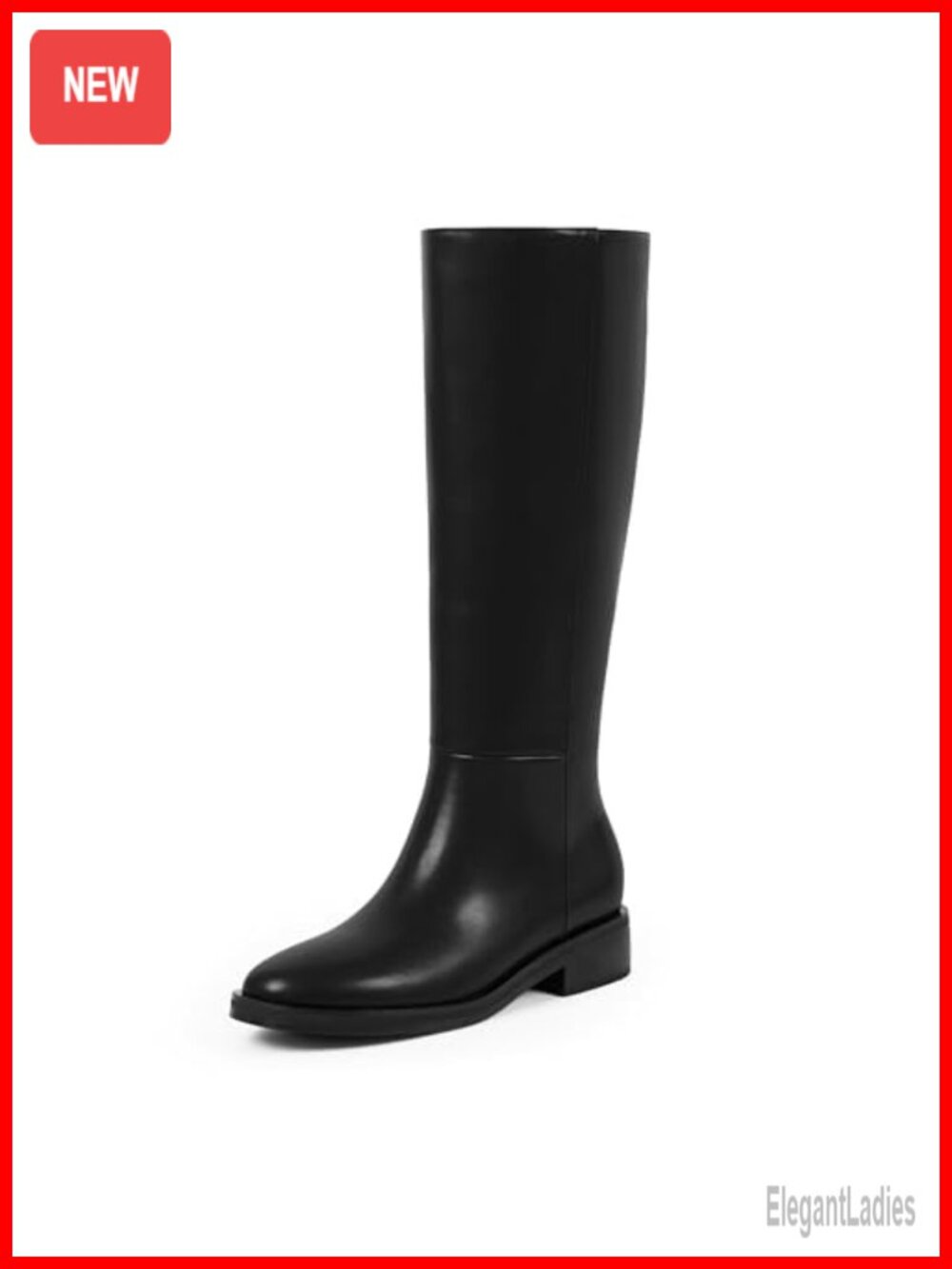 Knee High Boots Round Toe Flat Chunky Heel Faux Leather Tall Boots